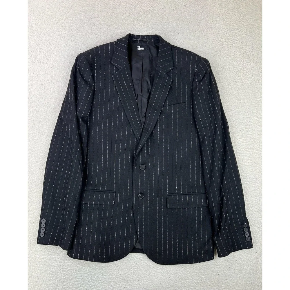 The Kooples Mens 38R Suit Jacket Black Pinstripe Wool Slim Fit HVES25004K NEW